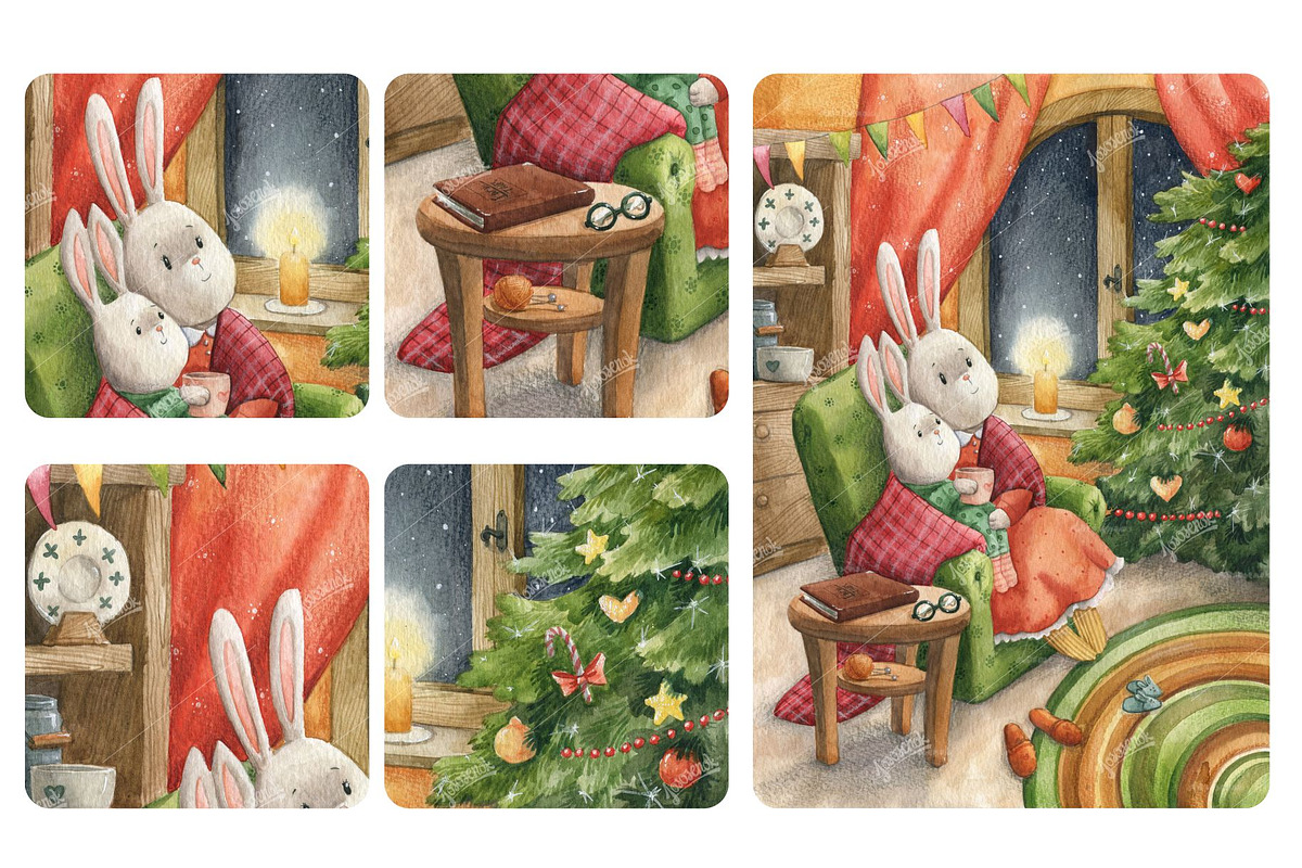 Christmas with mommy watercolor, a Seasonal Illustration by Lososenok (Photo 3 of 4)
