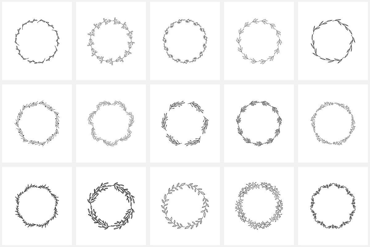 100 Hand Drawn Wreaths and Frames 2, a Work Illustration by NatalieArtShop (Photo 4 of 16)