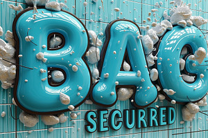 Vibrant blue 3D text saying 'BAG SECURED', featuring a playful design with bubb, a Background Photo by ImageMir
