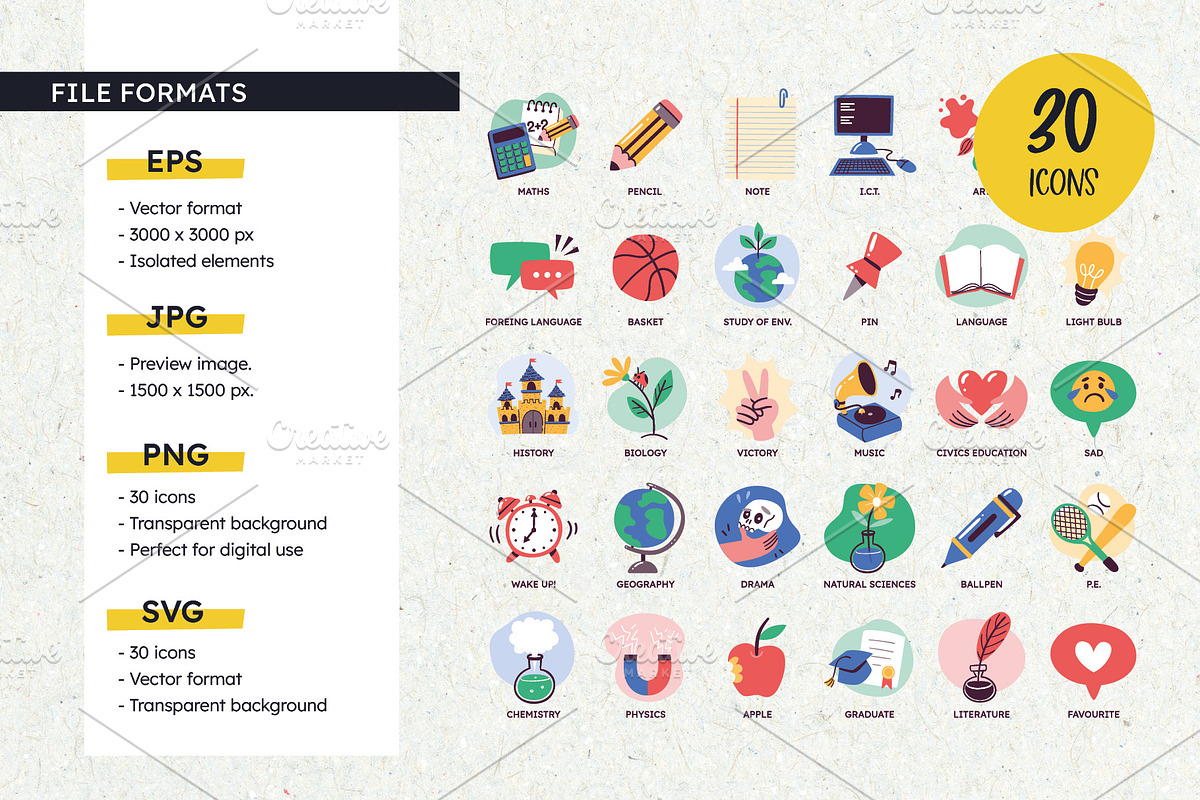 School Subject Icon Set, a Solid Icon by insemar (Photo 3 of 4)