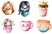 Watercolor Funny Girl Coffee Cup, an Illustration by DreamArtGraphic (Thumbnail 3 of 5)