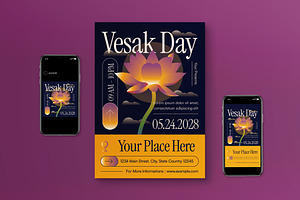 Blue Y2K Vesak Day Flyer Set