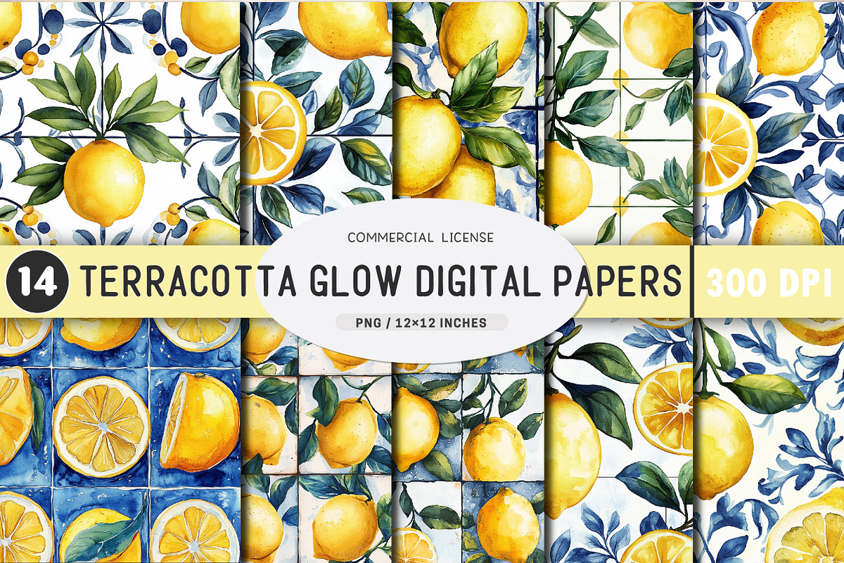Watercolor Lemon Pattern, an Illustration by SinaCreation (Photo 1 of 5)