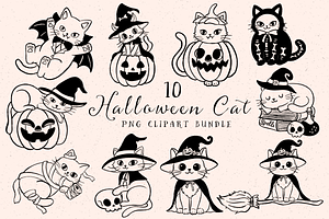 Halloween Cat Hand Drawn PNG Bundle, an Animal Illustration by LemonDesign