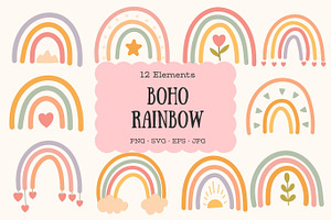 Boho Rainbow Clipart, an Object Illustration by Bielousova Art