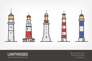 Lighthouses set, seamless patterns, an Object Illustration by Good Studio
