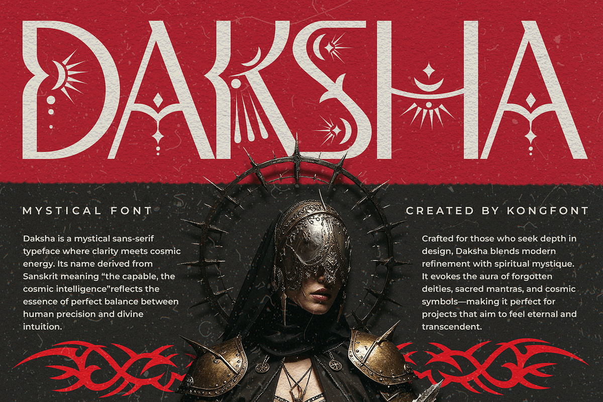 Daksha – Mystical SansSerif Typeface, a Sans Serif Font by overlaytemplates (Photo 1 of 5)