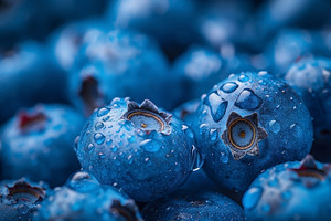 Fresh blueberries glistening with water droplets, showcasing vib, a Food & Drink Photo by ImageMir
