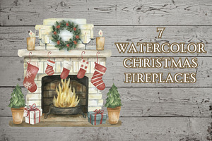 7 Watercolor Christmas Fireplaces