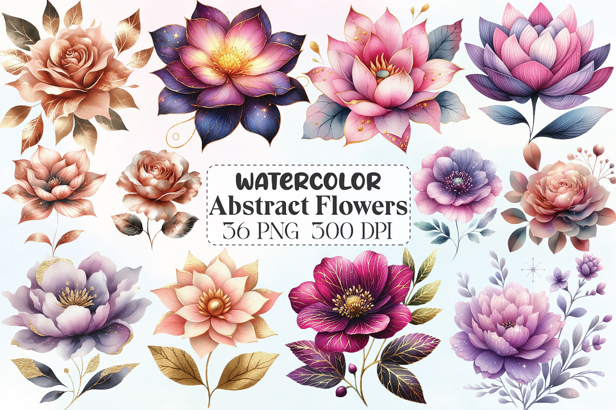 Watercolor Abstract Flowers Clipart, an Illustration by CraftArtStudio (Photo 1 of 6)