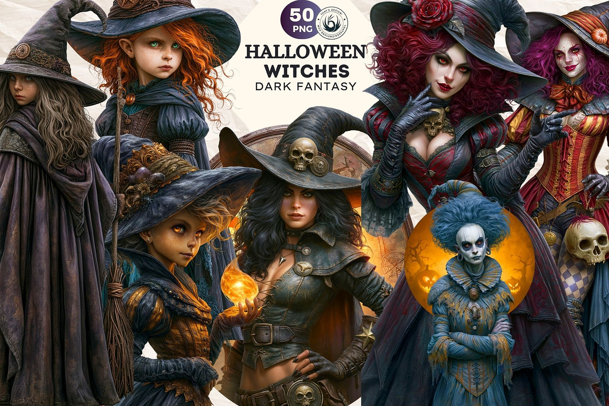 Dark Fantasy Halloween witches, a Seasonal Illustration by ThatsDesignArt (Photo 1 of 17)