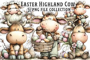 Whimsical Easter Cow Clipart, an Illustration by Dream Creation