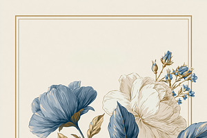 Vintage botanic illustration with blue and cream flowers framing, an Illustration by Studio ANNA