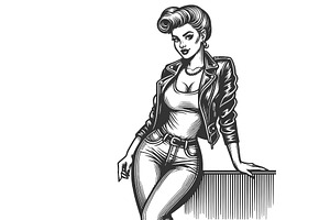 Retro Pin-up Woman In Leather Jacket