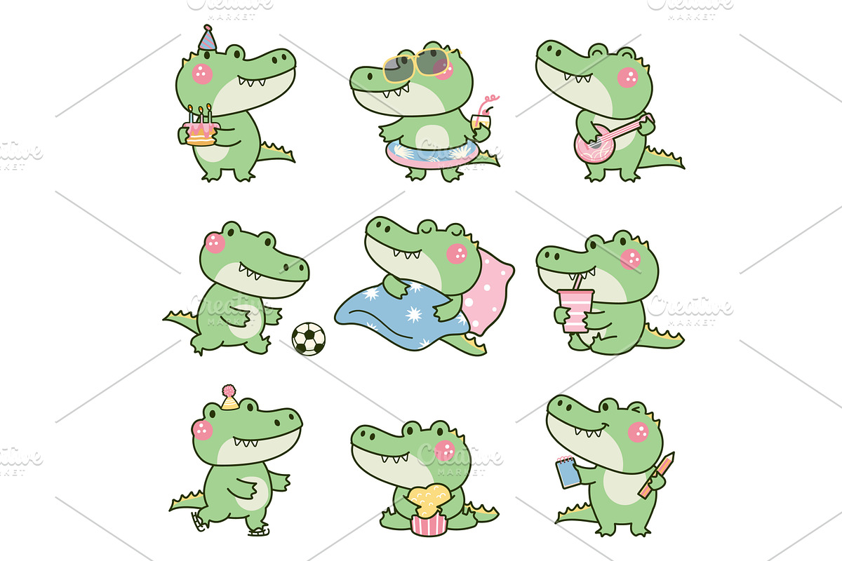 Kawaii crocodile. Cute crocodiles, an Animal Illustration by Valerie Bodnar