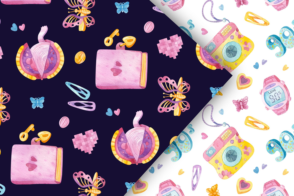 90s Watercolor clipart, patterns, a Decorative Illustration by Valin Malin (Photo 8 of 14)
