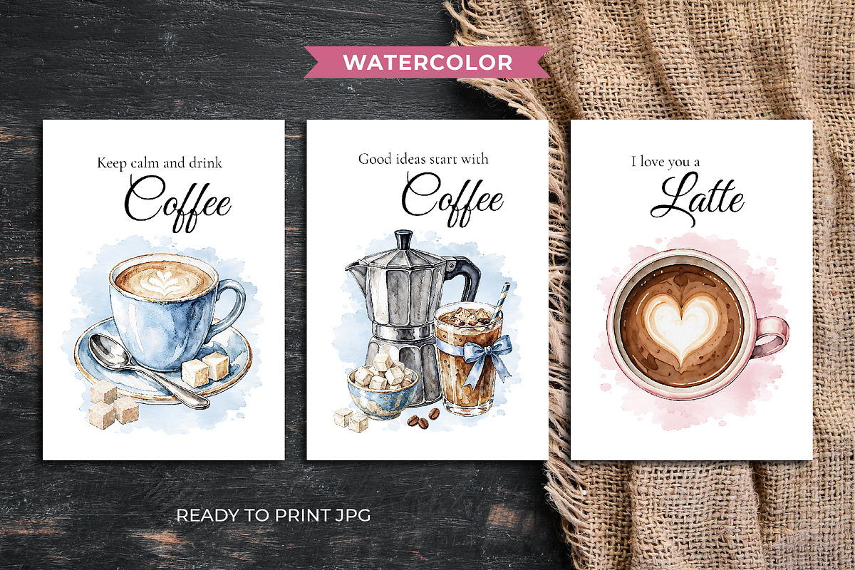Coffee Cards Collection Watercolor, a Card Template by Iryna Denysova (Photo 4 of 5)