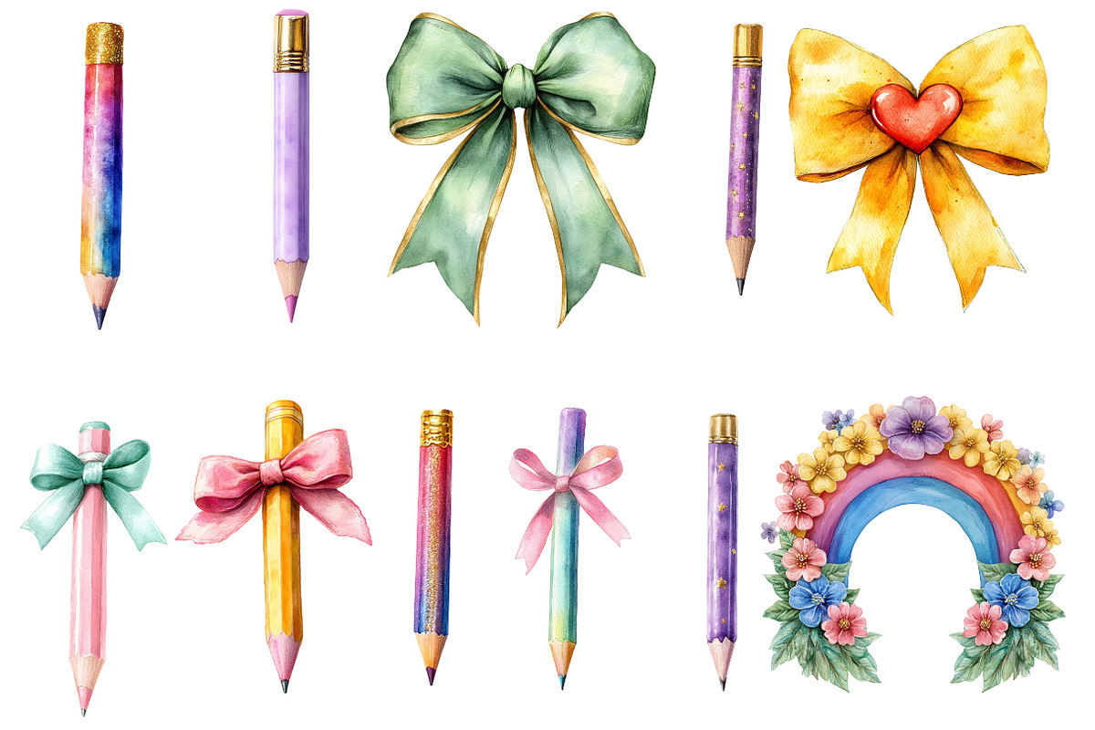Coquette School Pencil Bow Clipart, an Illustration by Designworld (Photo 3 of 5)