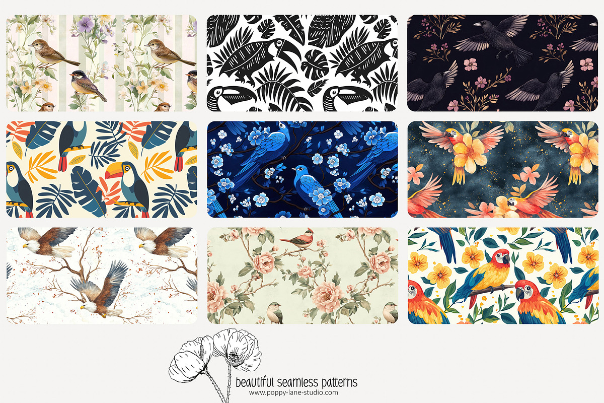 80 assorted bird seamless pattern, a Pattern Graphic by Poppy Lane Studio (Photo 10 of 11)
