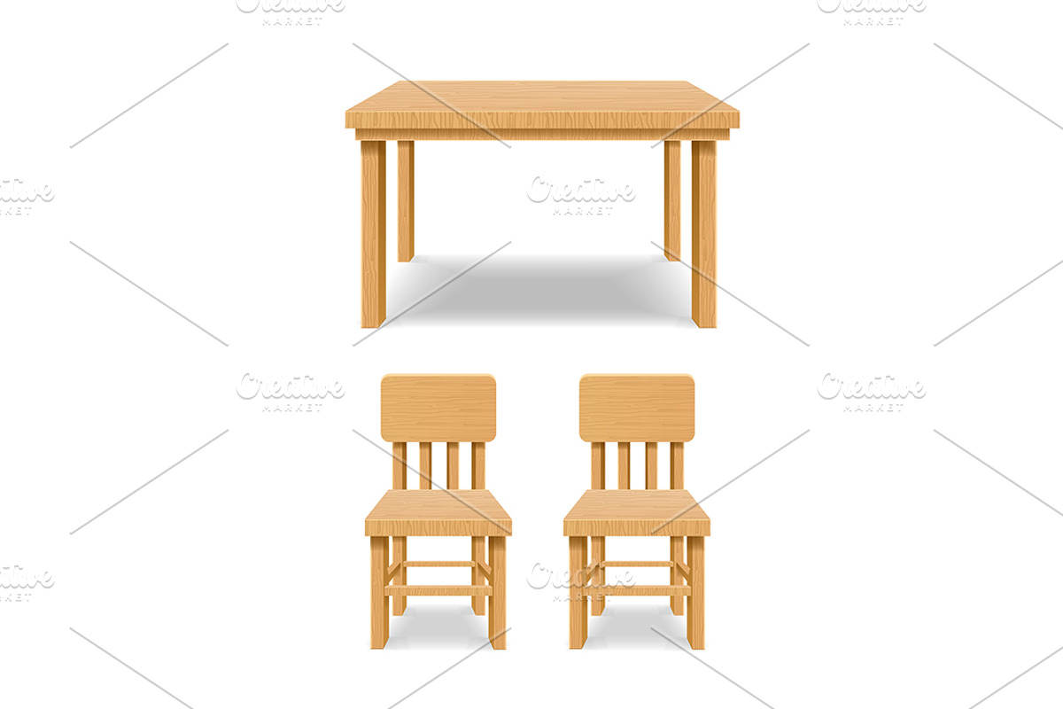 3d Wooden Table and Chairs Set., an Object Graphic by Vector and Templates (Photo 1 of 2)
