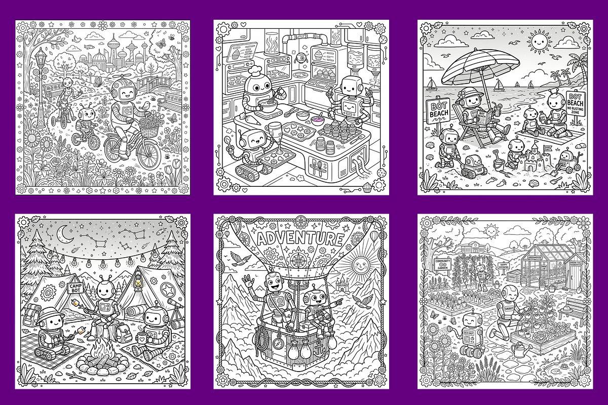 Robot Friends Coloring Pages, a Technology Illustration by BerryPieArt (Photo 2 of 3)