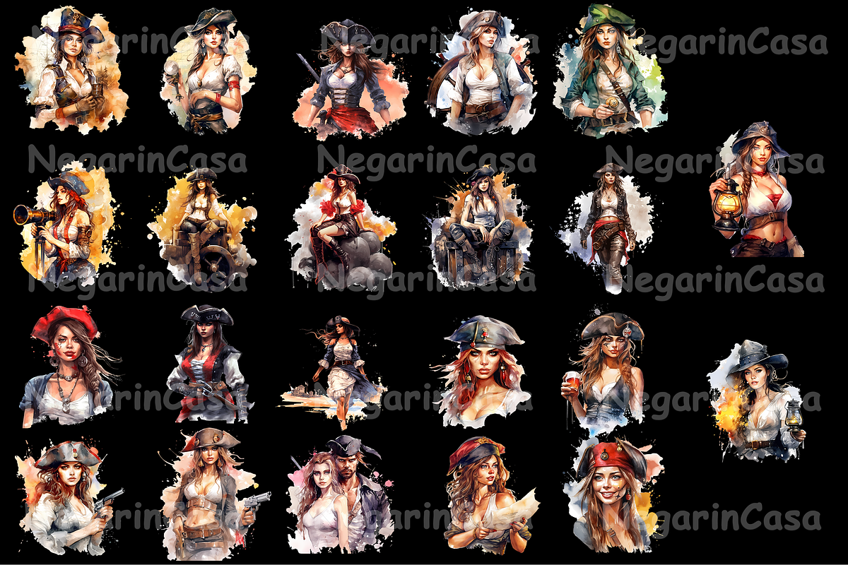 Watercolor Sexy Pirate Girl clipart, an Object Graphic by Negarin Digital Art (Photo 5 of 5)