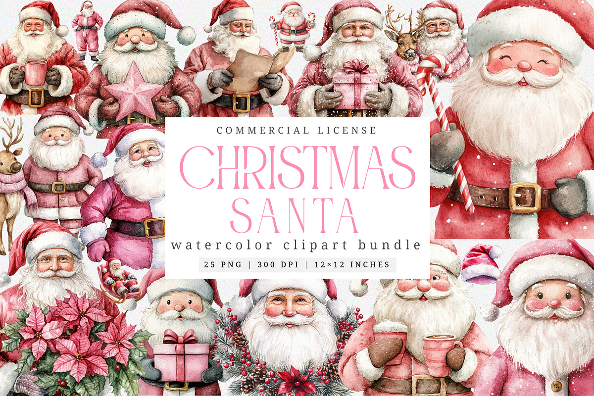 Pink Trendy Christmas Santa Png, an Illustration by SinaCreation (Photo 1 of 7)