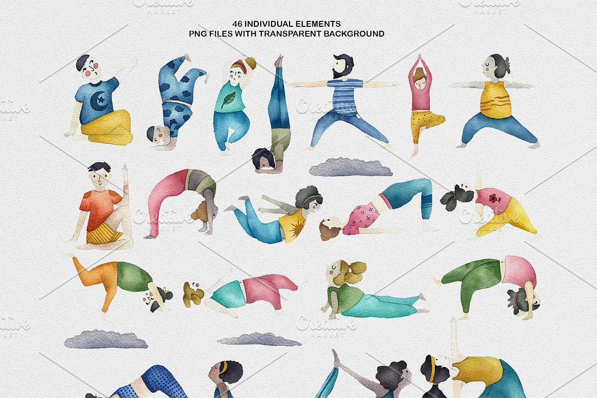 Yoga Kids (Waterolor Clipart), an Illustration by Soir Creative (Photo 2 of 2)