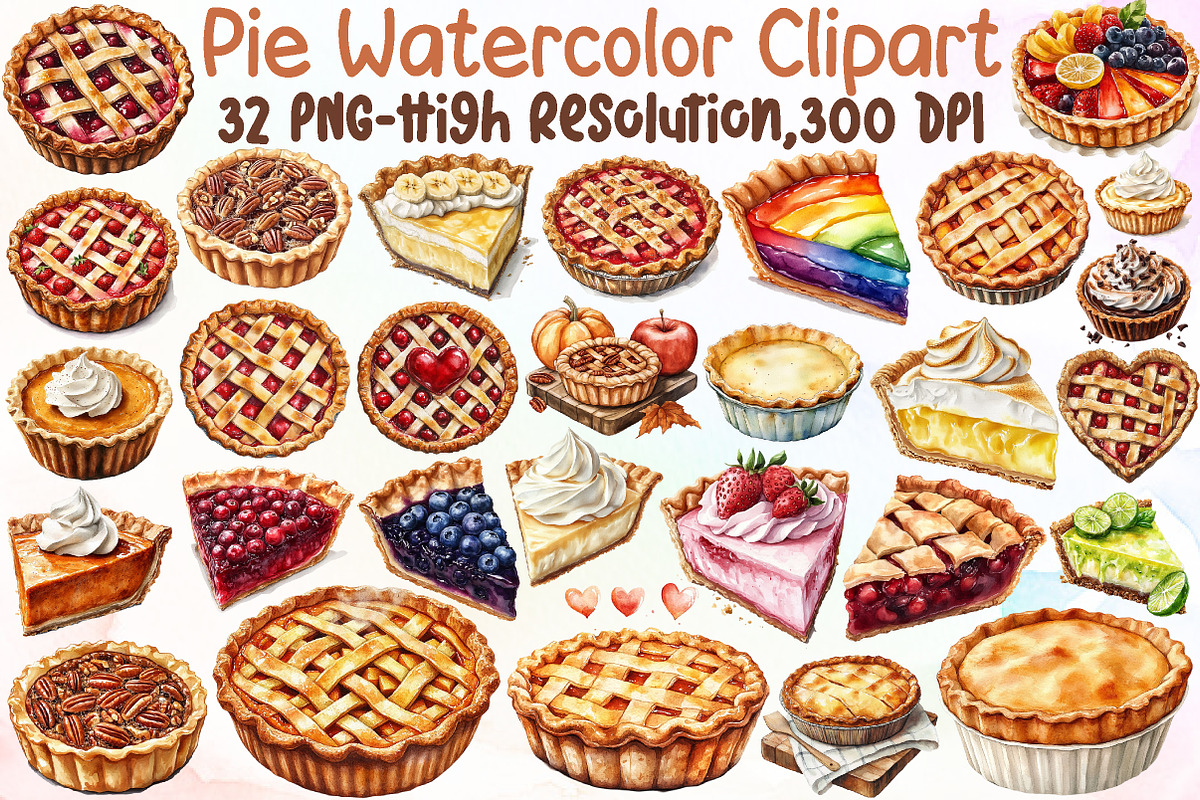 Pie Watercolor Clipart PNG, an Illustration by Sublimation Artist (Photo 1 of 6)