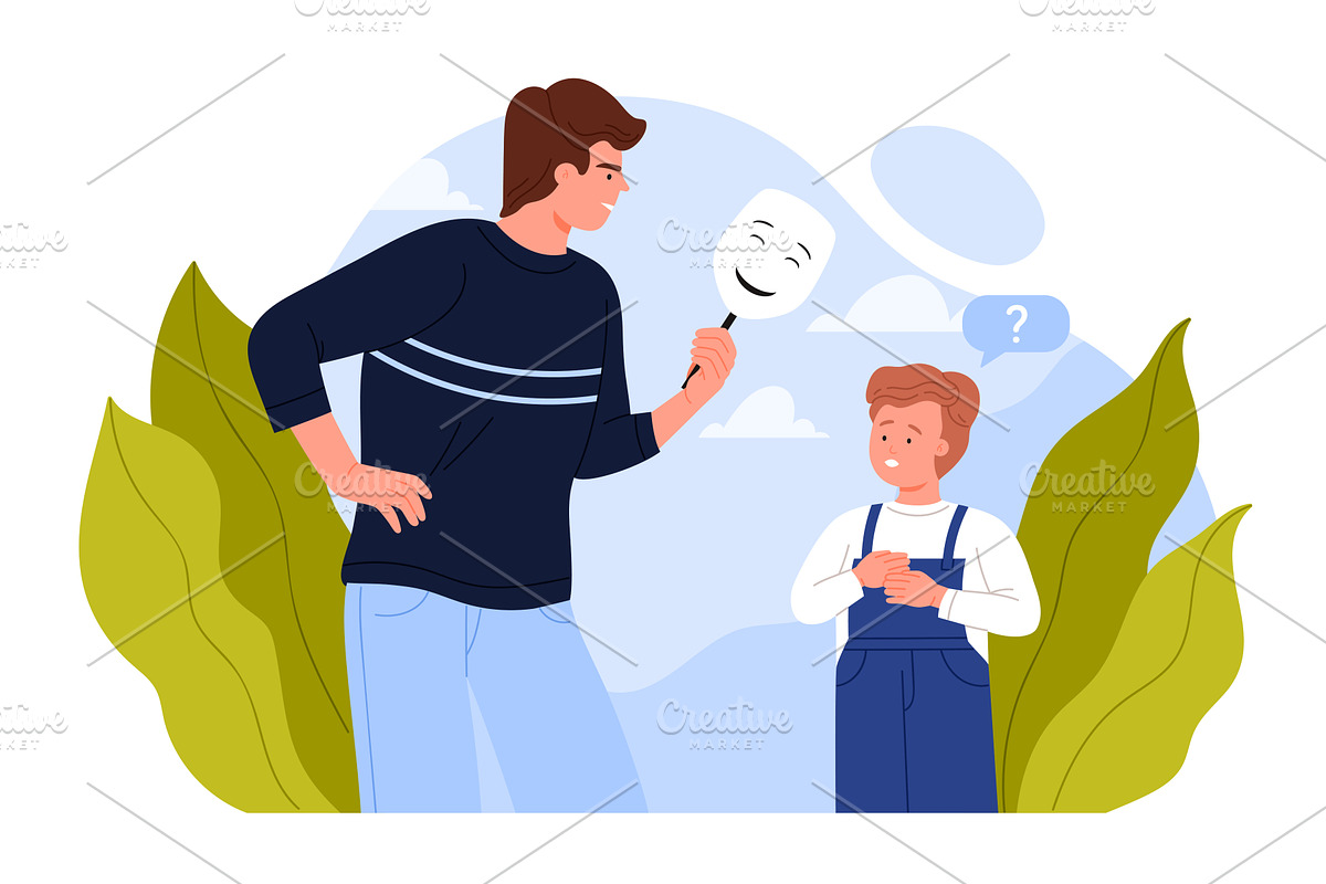 Hiding true emotions in family, man, a Person Illustration by Flashvector