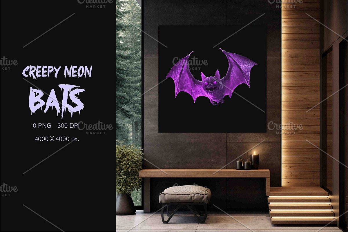 Creepy Neon Bats. Halloween Mascot., an Animal Illustration by KENO Mascots (Photo 7 of 10)