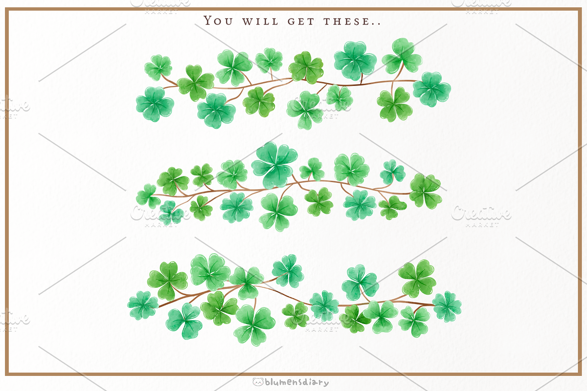 Watercolor Lucky Clover Clipart, a Decorative Illustration by Blumensdiary (Photo 7 of 7)
