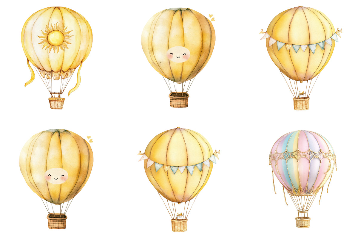 Pastel Hot Air Balloons Clipart, an Illustration by DreamArtGraphic (Photo 5 of 5)