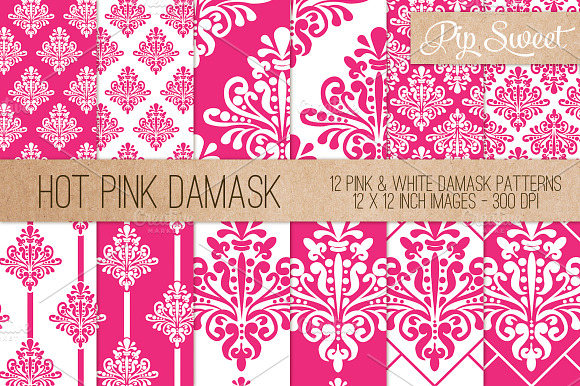 Hot Pink Damask 12 Pattern Set preview 3