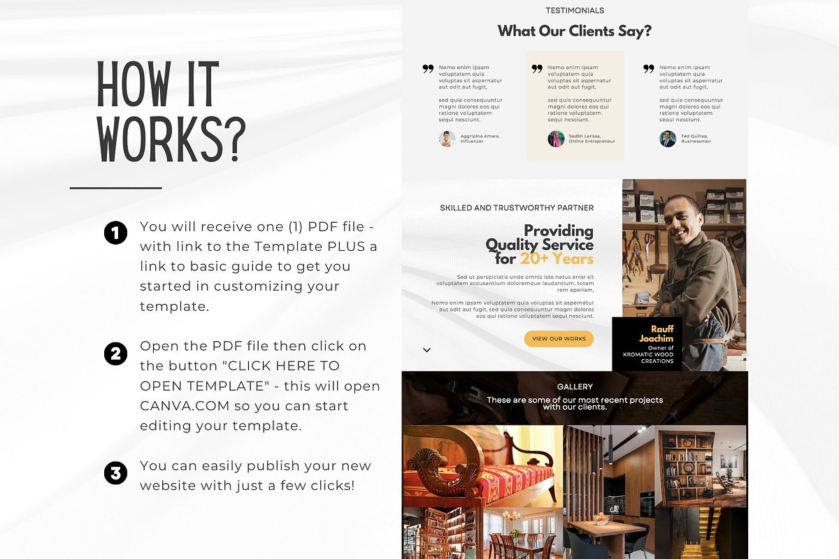 Woodworking Canva Website Template, a Landing Page Template by Kromatic Design Studio (Photo 7 of 8)