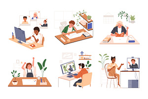 Children using computers set, an Education Illustration by Good Studio