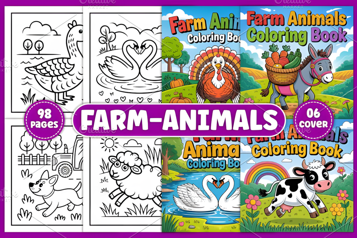 Funny Farm Animals Coloring Book, an Animal Illustration by Coco Bloom (Photo 1 of 3)