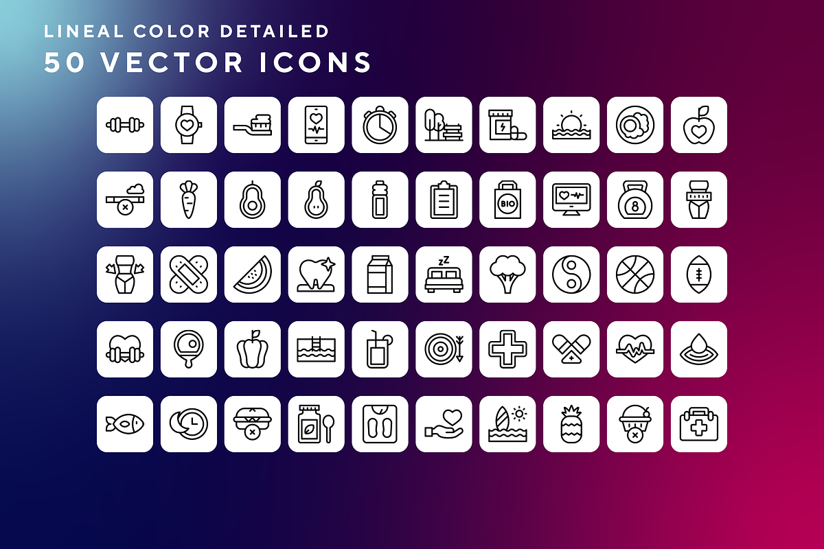 Healthy lifestyle icons, an Outline Icon by Wencory (Photo 1 of 2)