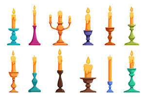 Cartoon candlestick set. Various, an Illustration by Valerie Bodnar