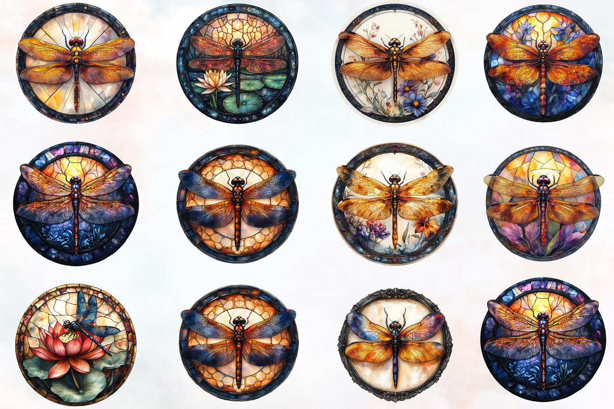 Dragonfly Stained Glass Clipart, an Illustration by RobertsArt (Photo 7 of 7)