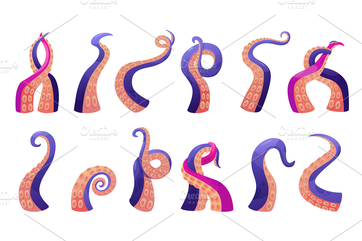 Cartoon octopus tentacles set, an Animal Illustration by LadadikArt