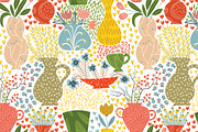 Flowers&Vases seamless pattern, a Pattern Graphic by Daria Miazhevich (Thumbnail 2 of 5)