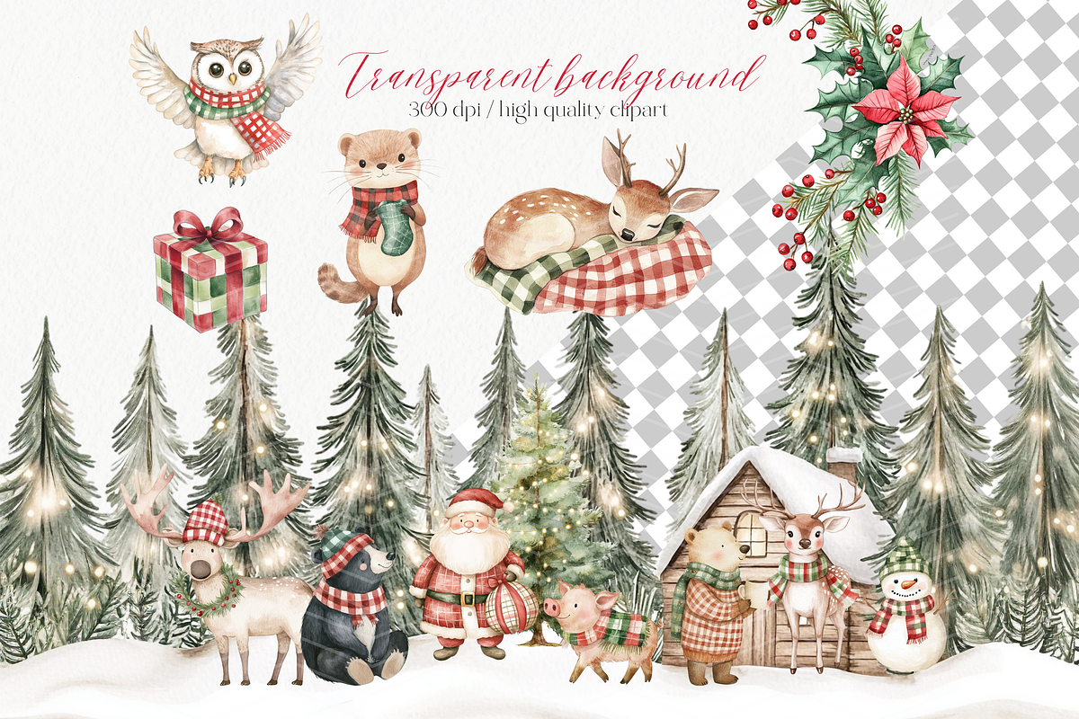Christmas Wooodland Animals Clipart, an Animal Illustration by ClipArtCharm (Photo 5 of 5)