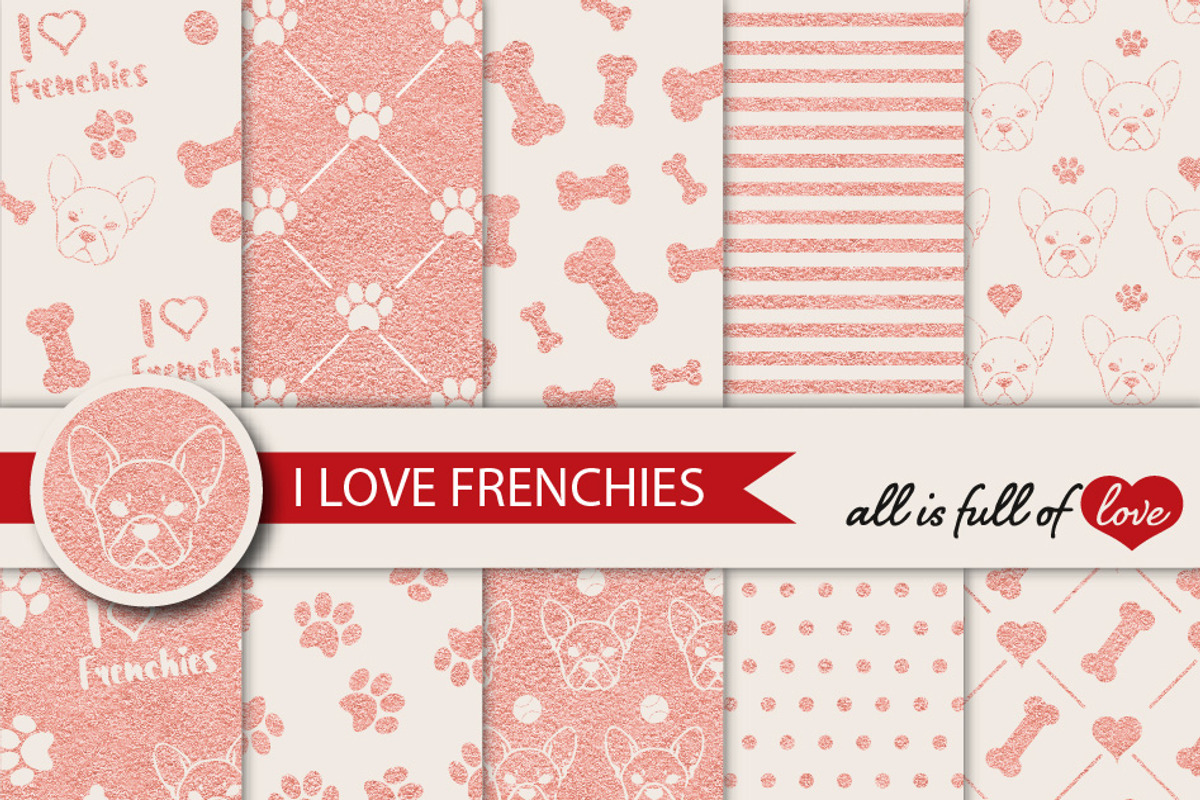Rose Gold Papers French Bulldog, a Pattern Graphic by All is full of Love