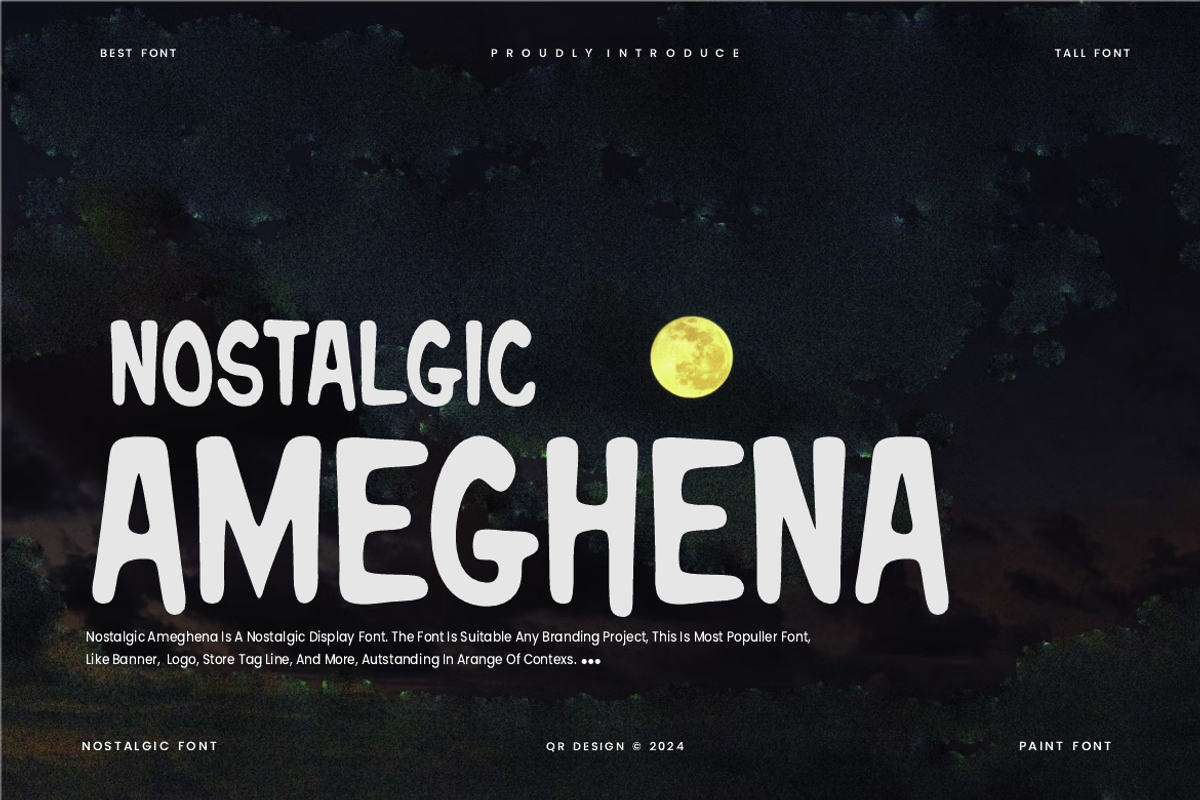 Nostalgic Ameghena Font, a Sans Serif Font by QR Design Studio (Photo 2 of 6)