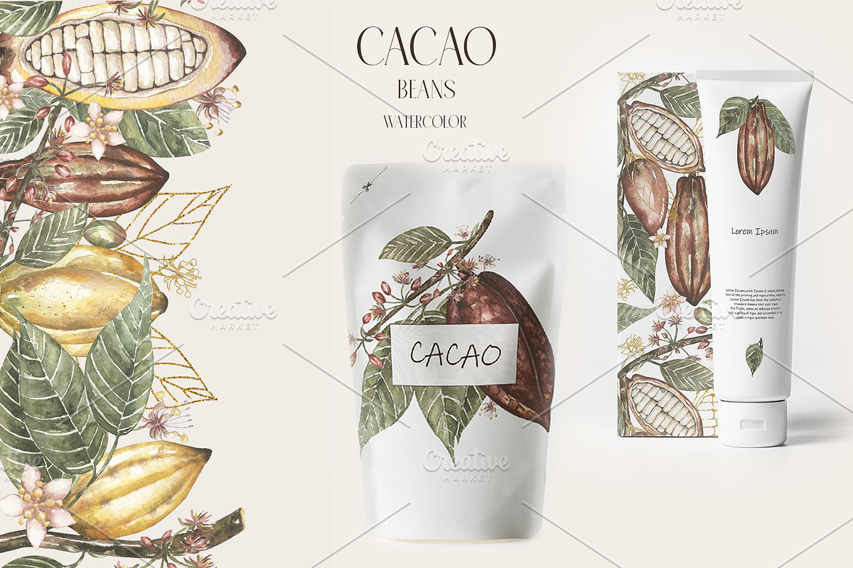 Watercolor Cacao Beans, a Food Illustration by MayaNavits (Photo 7 of 13)
