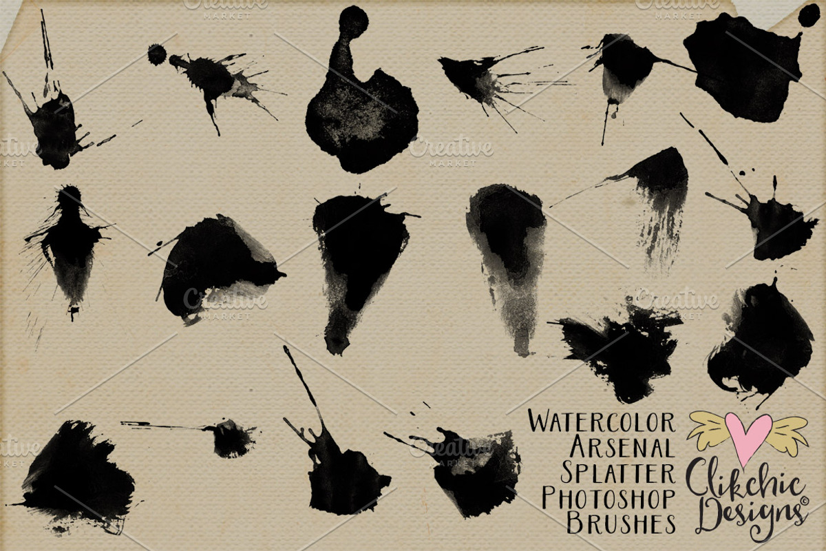 Watercolor Arsenal Splatter Brushes, a Brush Add-On by Clikchic Designs (Photo 2 of 4)