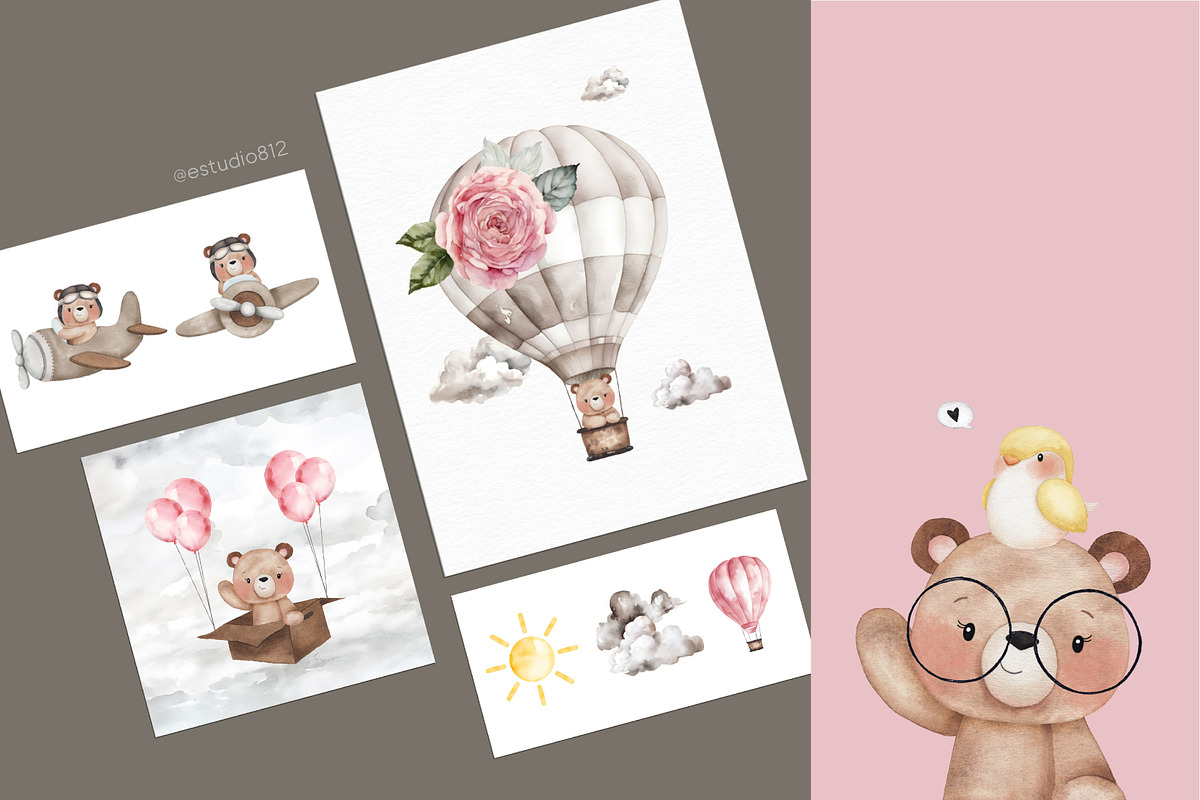 Little bear watercolor set, an Animal Illustration by Estudio 812 (Photo 6 of 7)