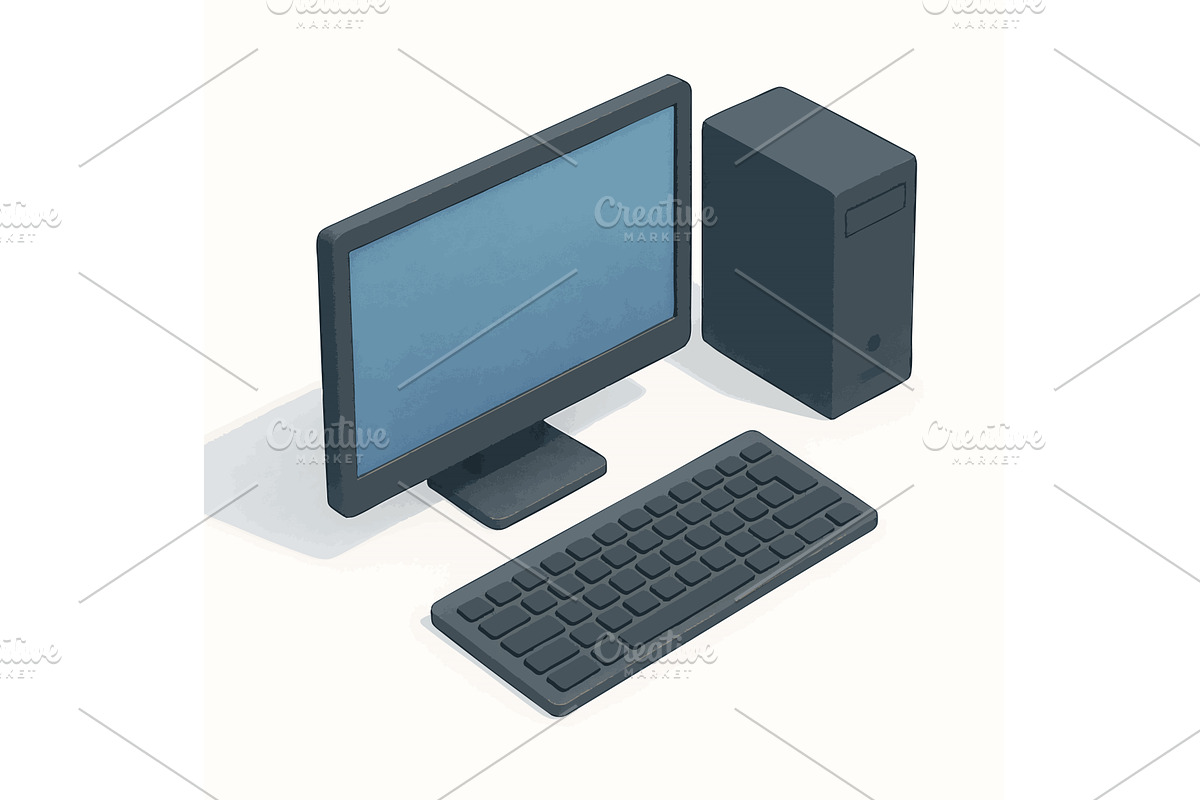 desktop computer with monitor vector, a Technology Illustration by AlexArt