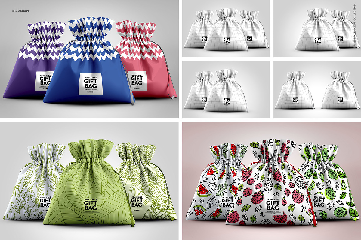 Drawstring Gift Bag Mockup, a Packaging Mockup by INCDesign (Photo 2 of 5)